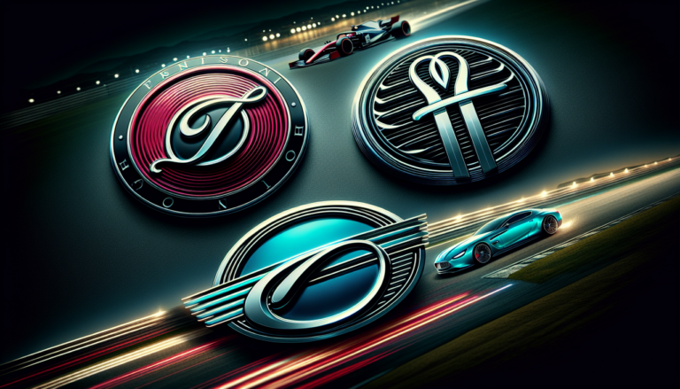Marque de voiture en F : Les marques de voiture incluent Ferrari, Ford et Fiat. Ce alt text optimisé pour Google Image doit utiliser des logos distincts et reconnaissables, avec des couleurs et une identité de marque précises, sur un fond dynamique évoquant excellence, pistes de course, innovation et luxe.