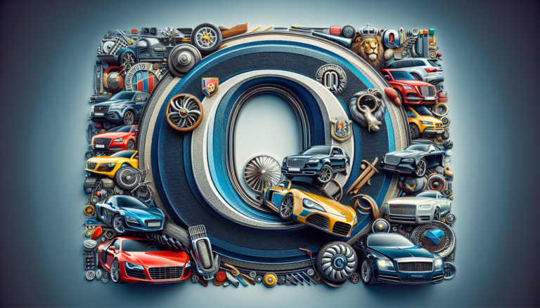 Marque de voiture en Q, logos distincts et éléments de design uniques, arrière-plan élégant suggérant le luxe et l'excellence automobile.