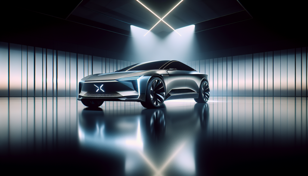 Marque de voiture en X, voiture élégante avec logo X sur la grille avant, impression de vitesse et d'innovation.