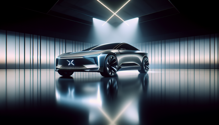 Marque de voiture en X, voiture élégante avec logo X sur la grille avant, impression de vitesse et d'innovation.