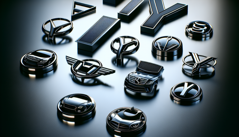 Collection de logos de voitures en Y dans un showroom luxueux.