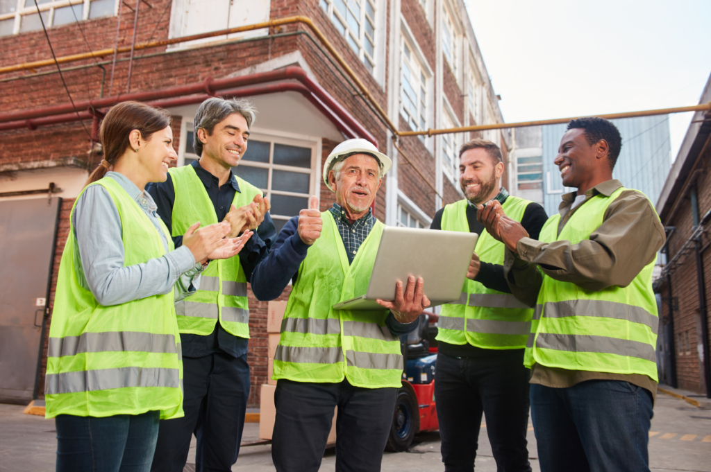 personnel logistique heureux