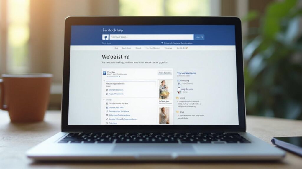 Écran d'ordinateur avec la page d'aide de Facebook pour créer un compte