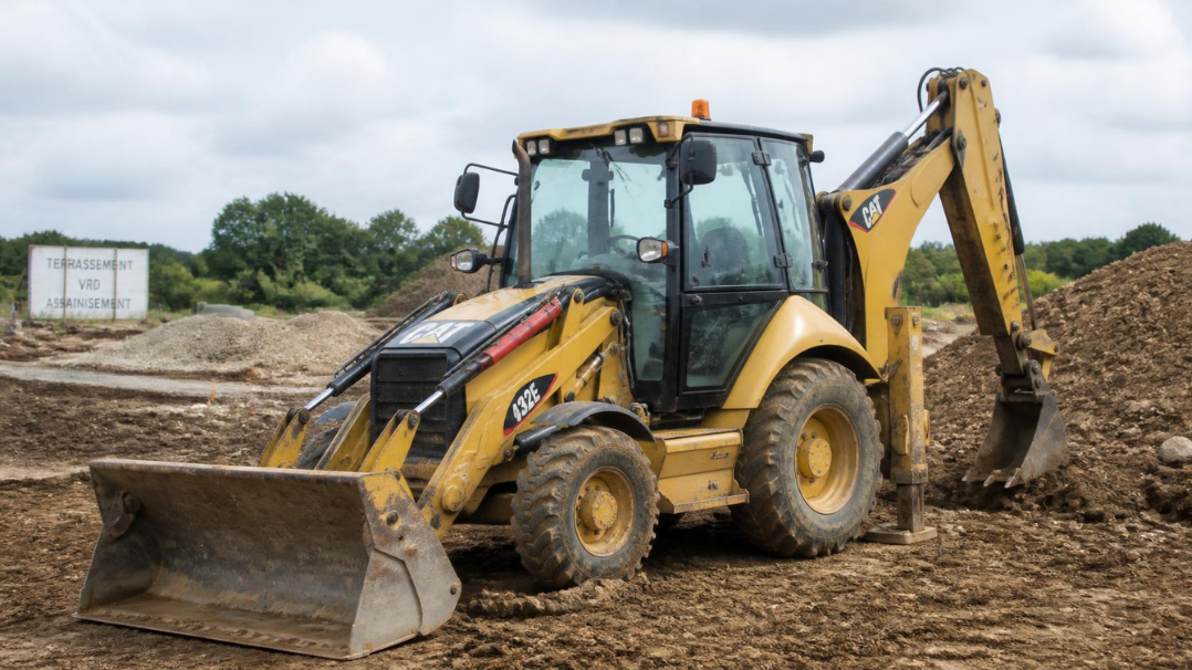 Tractopelle d'occasion sur un chantier de terrassement